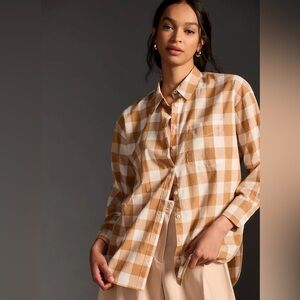 Maeve By Anthropologie Size Medium The Bennet Buttondown Shirt Tan White Plaid